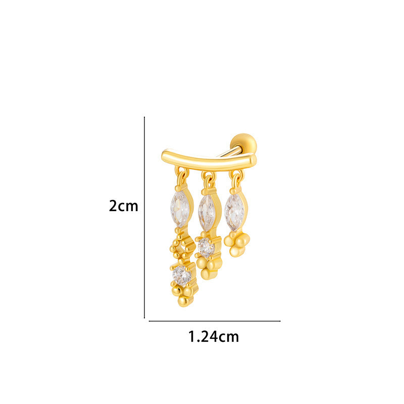 Copper Inlaid Zircon Geometric Eardrops Earrings Stainless Steel