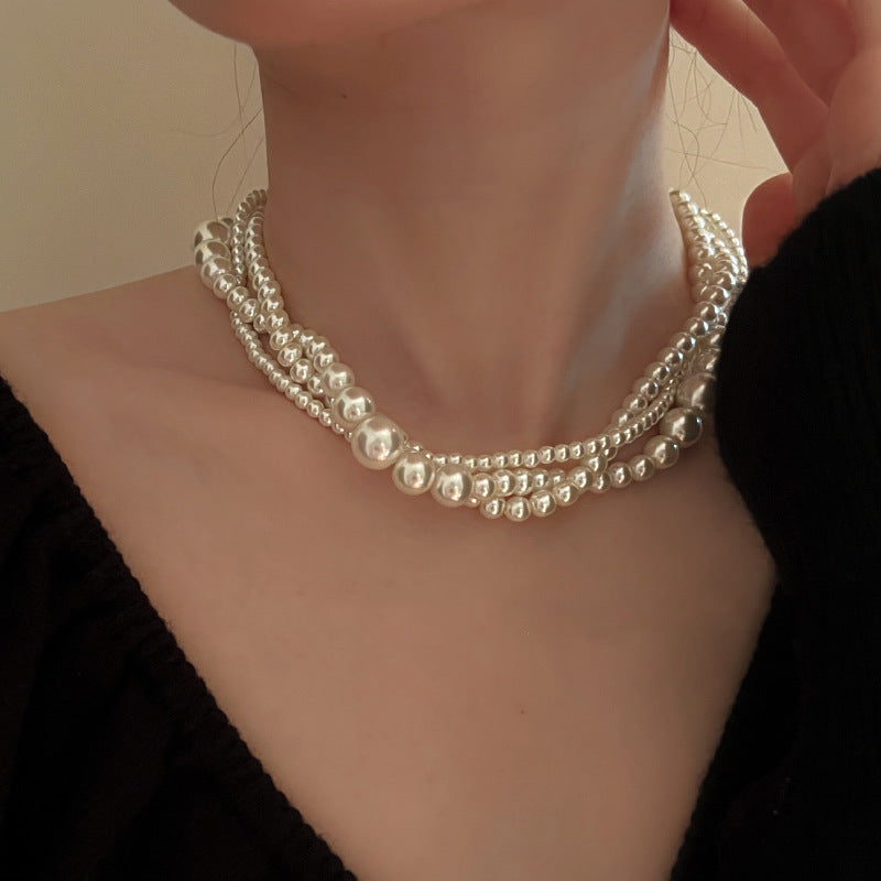 French Retro Multi-layer Pearl Necklace Light Luxury High Sense Special-interest Design