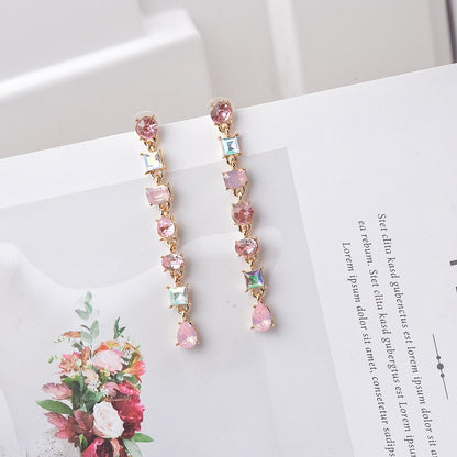 Multicolor Crystal Earrings Long Tassel