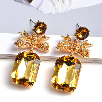 European And American Fashion Earrings Bowknot Rhinestone Metal