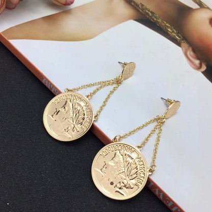 Portrait Coin Earrings European And American Fashion Retro Style