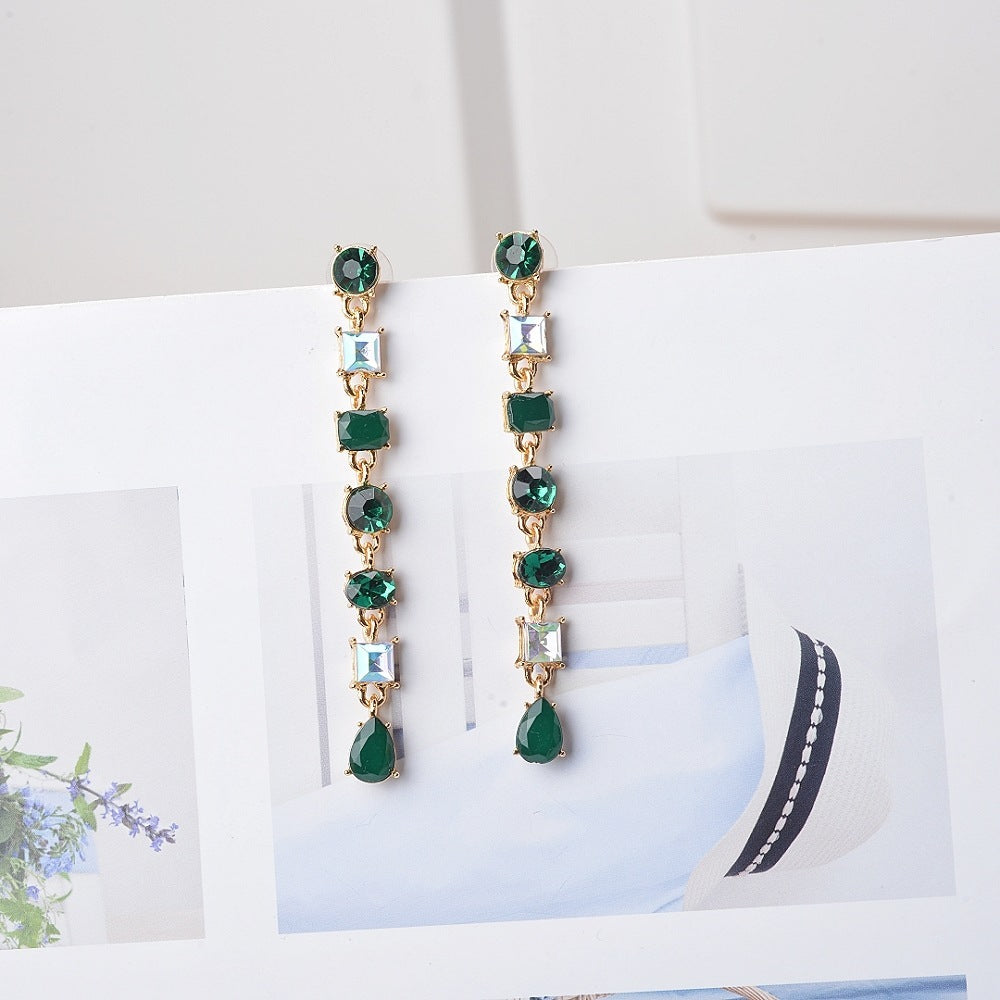 Multicolor Crystal Earrings Long Tassel