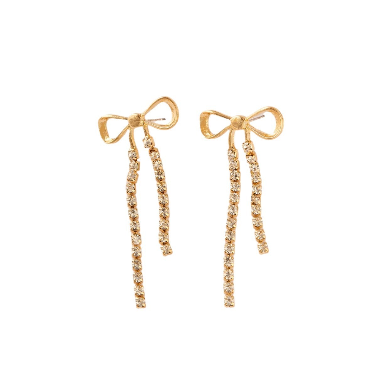 Fashion Temperament And Beautiful Bow Tassel Long Earrings Cold Style High-grade Diamond